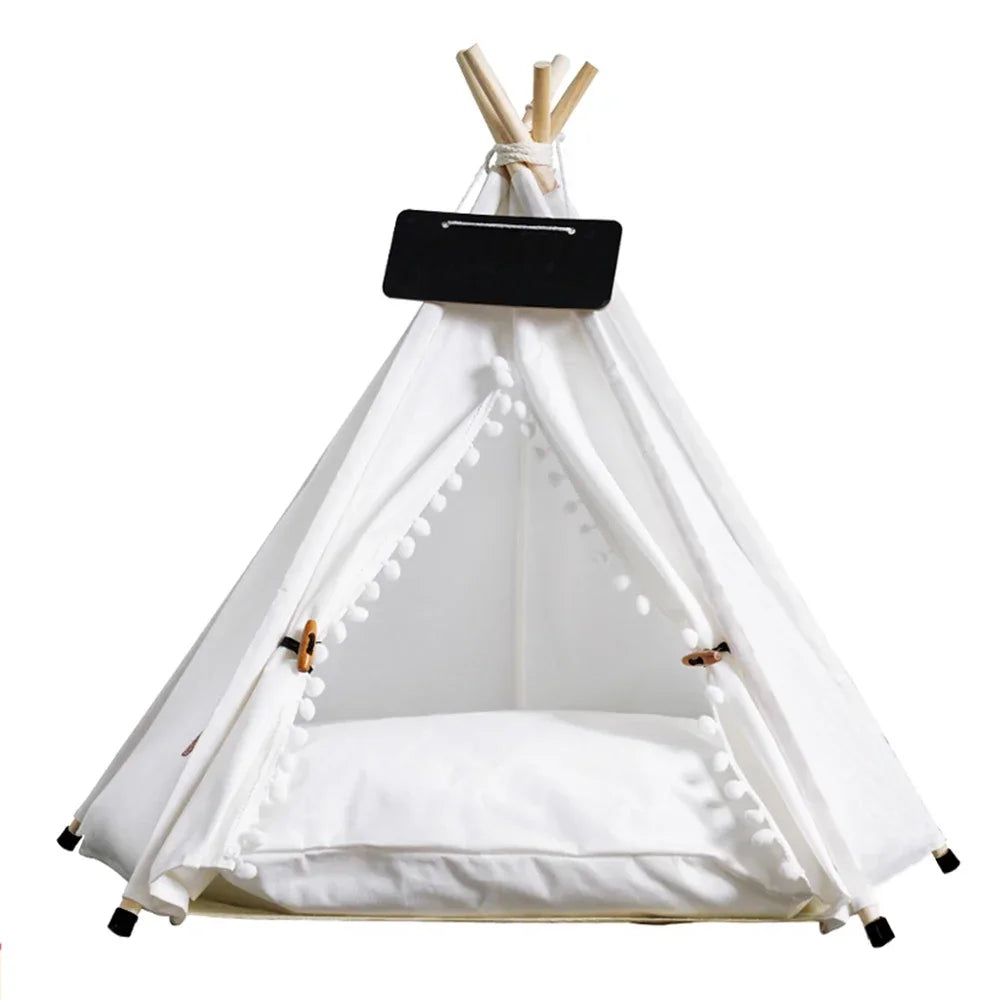 Pet Tent House Dog Bed Portable Removable Washable Teepee Puppy Cat Indoor Outdoor Kennels Cave with Cushion and Blackboard