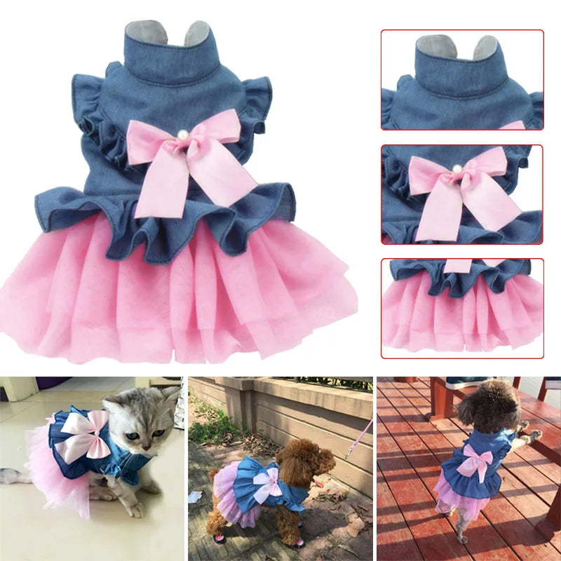 Dog Pet Dress Wedding Puppy Bowknot Dresses Clothing Spring Summer Pets Clothes Bowknot Spring Summer Dress Clothing Dog Dress