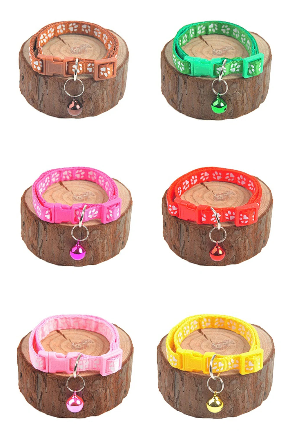 Pet Collar With Bell Cartoon Footprint Colorful Dog Puppy Kitten Collar Adjustable Safety Bell Ring Necklace Pet Accessories