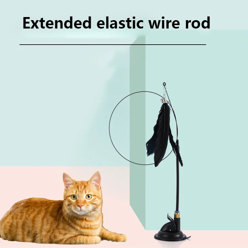 Suction Cup Cat Stick, Fixed Steel Wire, Long Pole, Feather Bird, Funny Cat Stick, Cat Toy, Self-Pleasure and Boredom Relief Art