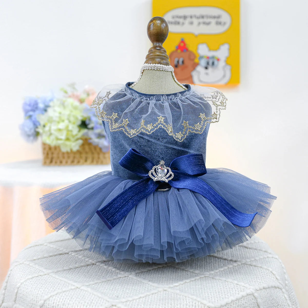 1PC Pet Clothing Spring and Autumn Blue Bow Royal Dress Dress Suitable for Small and Medium sized Dogs