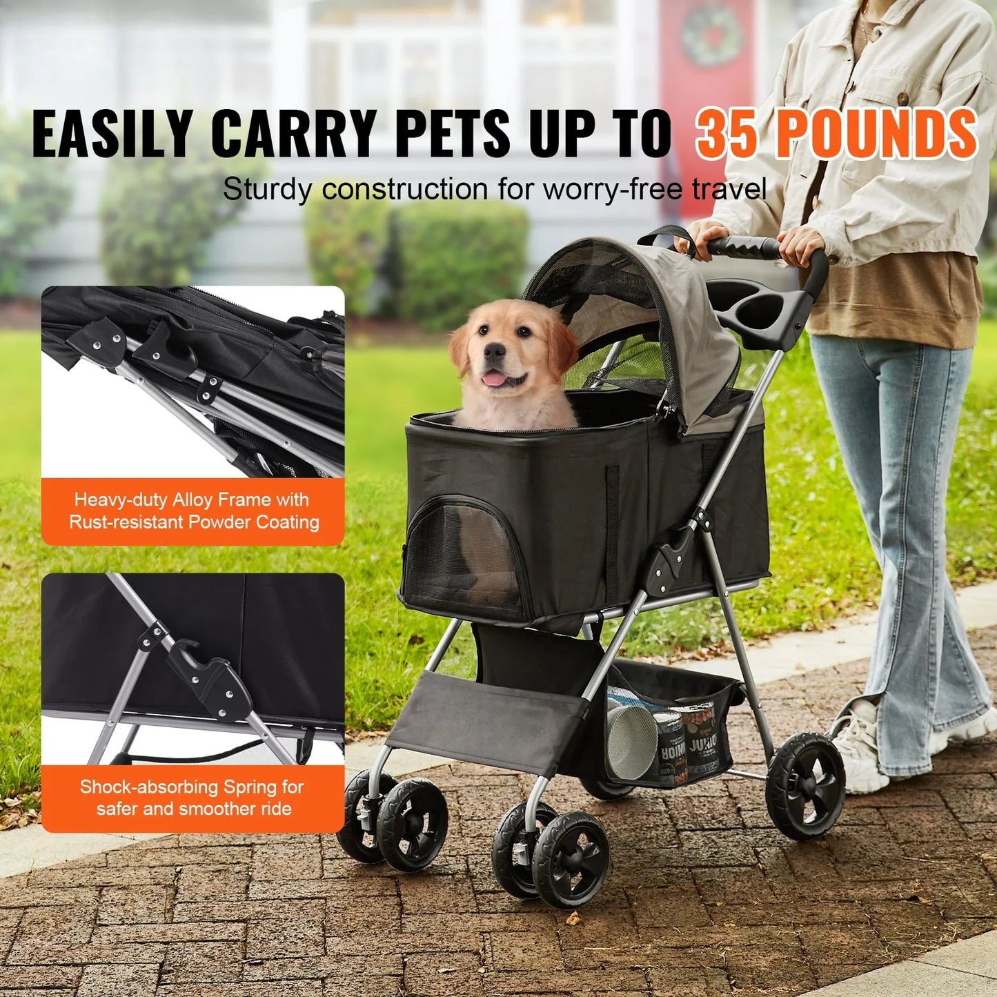 3-in-1 Pet Stroller,4Wheels Foldable Premium Multifunction Dog Cat Stroller with Cup Holder,35 lbs Weight Capacity