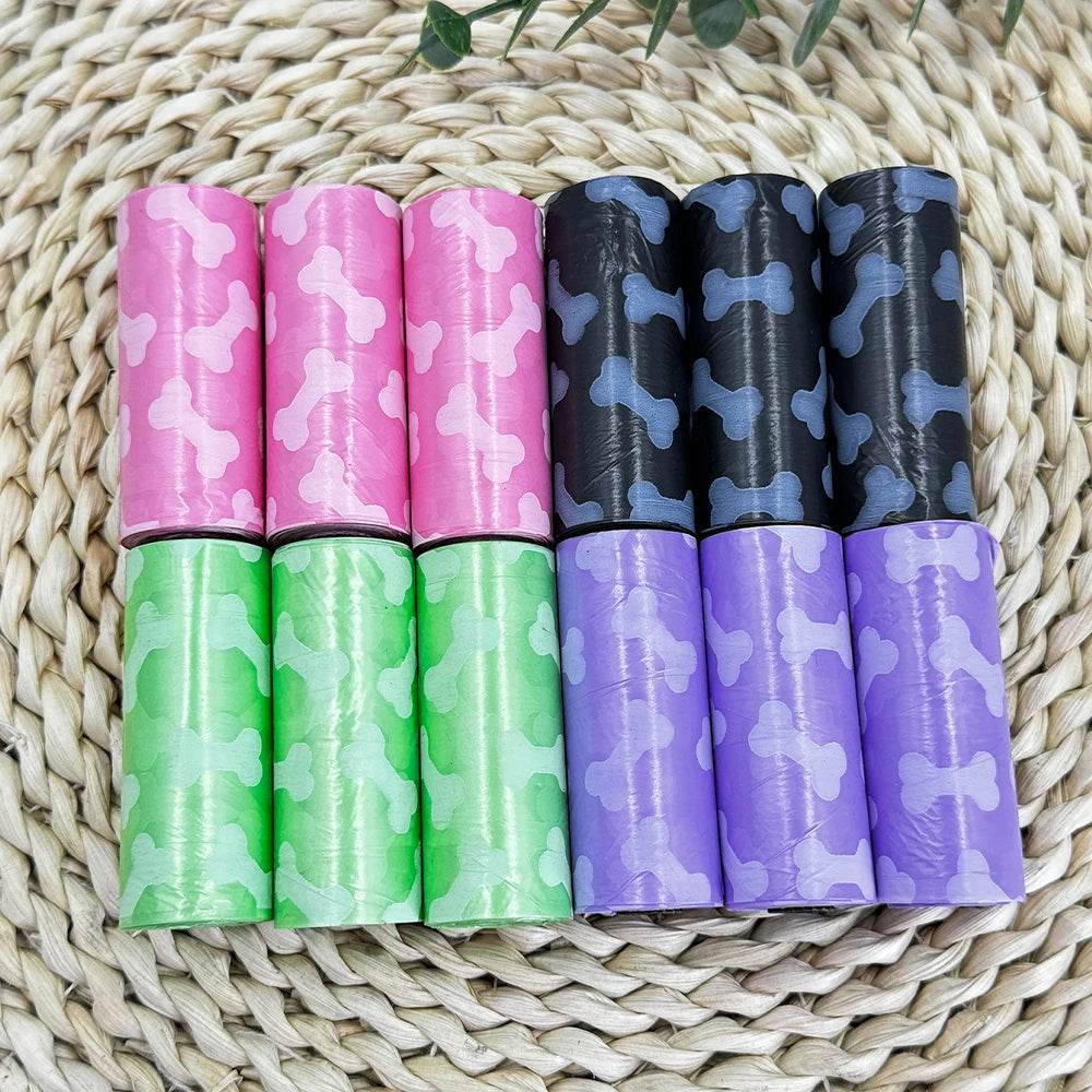 4 Rolls/60pcs bone Printing Dog Poop Bag Pet Garbage Bag Outdoor Cleaning Poop Bag Outdoor Clean Biodegradable Pet Pets Supplies