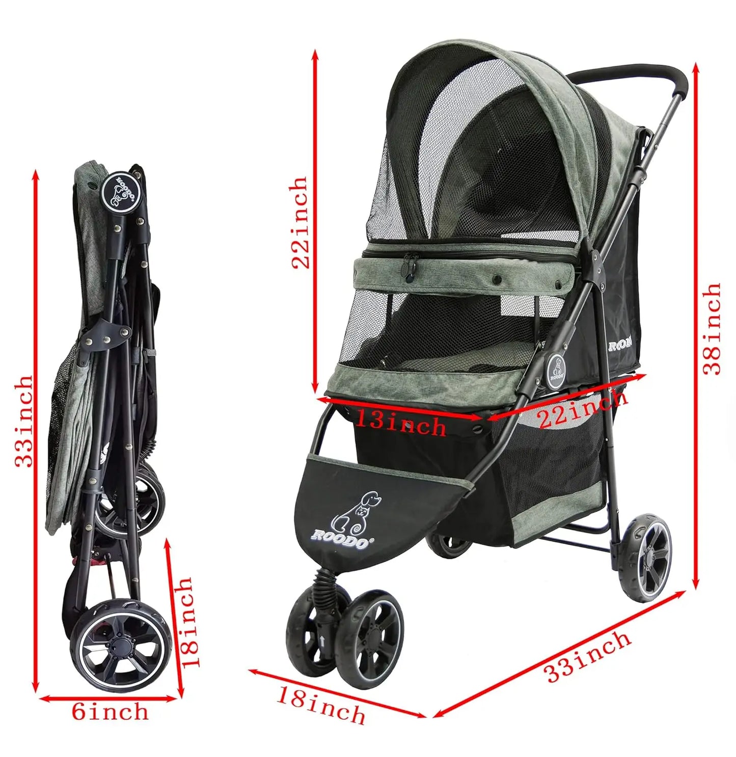 Dog Stroller 3Wheel Pet Stroller Cat Stroller Lightweight Foldable Portable Compact Jogger Pet Gear Suitable for 30lbs Dogs