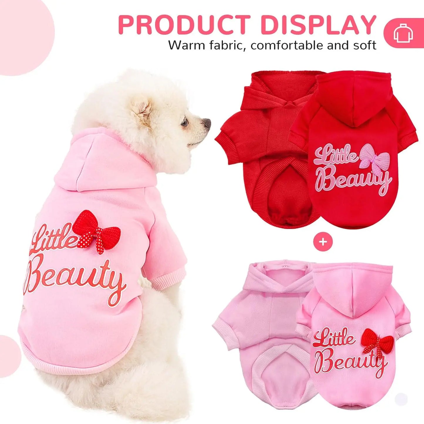 Dog Hoodie with Hat Girl Dog Sweatshirt with Leash Hole Spring Winter Doggie Clothes Puppy Dog Coat Pet Apparel for Small Dogs