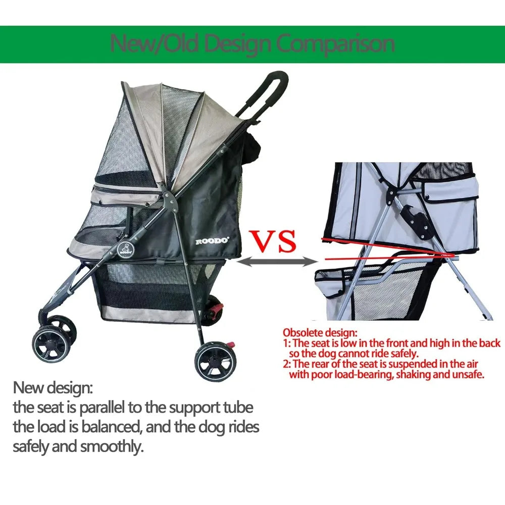 Escort 3Wheel Dog Stroller Cat Stroller Pet Stroller for Small Dogs and Cats,with Removable Liner Storage Basket and Cup