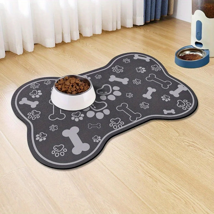 Bone-Shaped Quick-Dry Pet Feeding Mat with Non-Slip Rubber Backing - Stain-Resistant Diatom Mud Dog & Cat Bowl Placemat