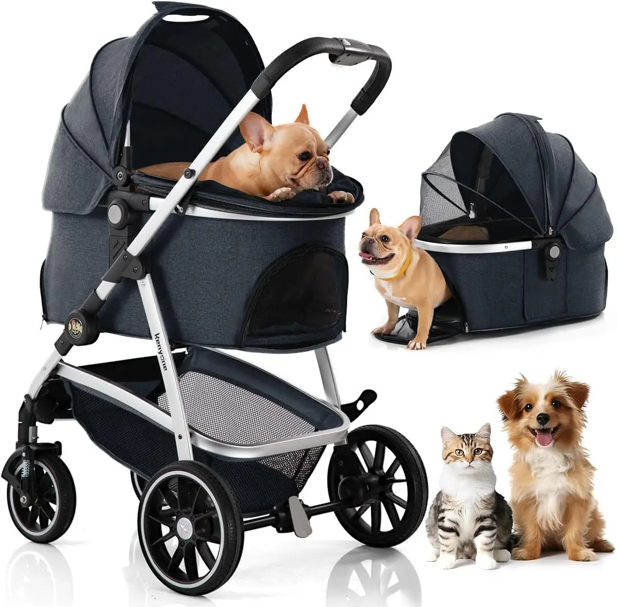 Kenyone Pet Stroller 3 in 1 Dog Stroller for Medium Small Size Dogs, Large Cat Stroller with Detachable Carrier for Puppies