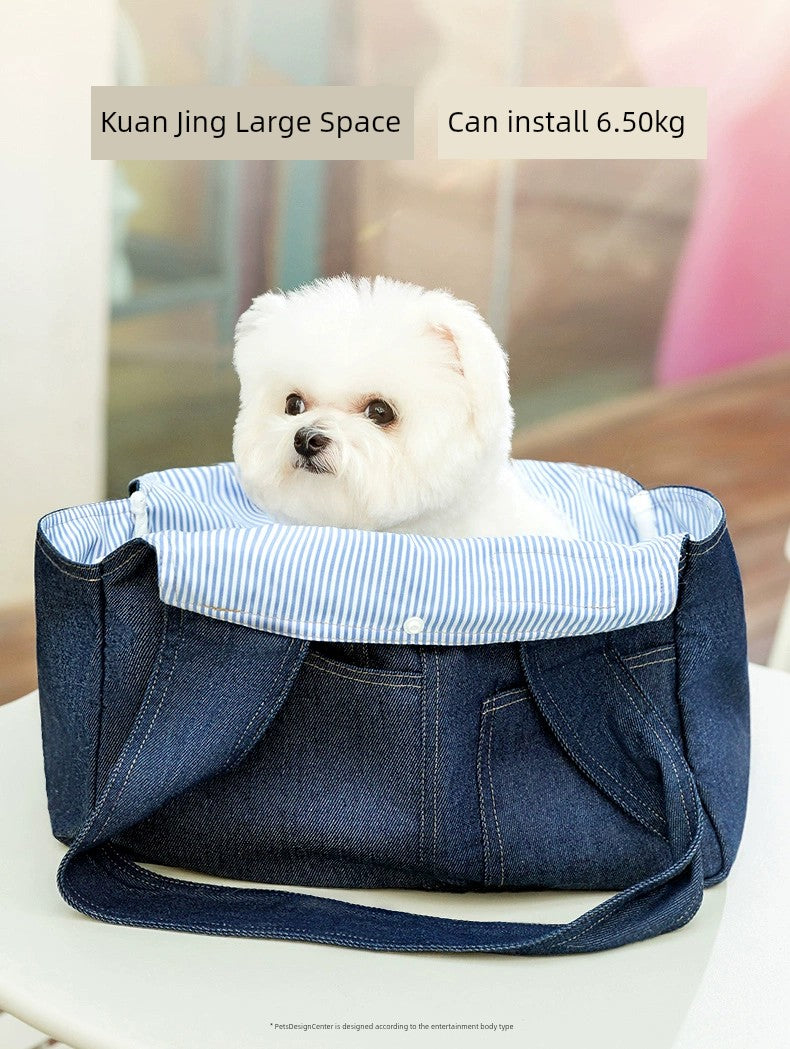 Portable Shoulder Crossbody Large Capacity Denim Canvas Dog Bag