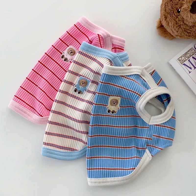 Cute Pet Vest Striped Dog Clothes Comfortable Dog Vest Breathable Puppy Shirt Summer Cat Vest Pet Pullover Bulldog Dog T-Shirt