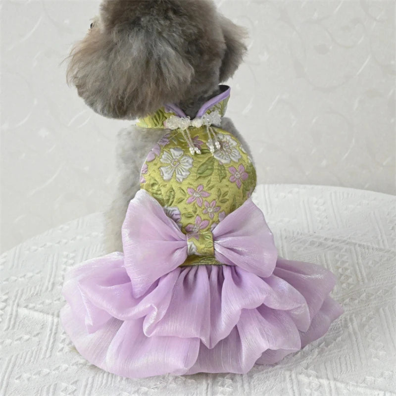 Chinese Style Dog Cheongsam Dress New Year Pet Clothes Tang Suit Puppy Small Dog Costume Dresses Princess Skirt Dog Clothing Xs