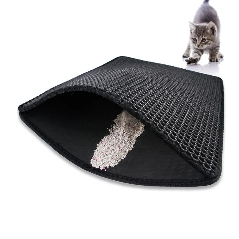 Almohadilla de arena para gatos de EVA de doble capa, impermeable, antideslizante, con filtro para cuenco de arena, colchón lavable para perros y gatitos, alfombrilla para el suelo, suministros de limpieza para mascotas