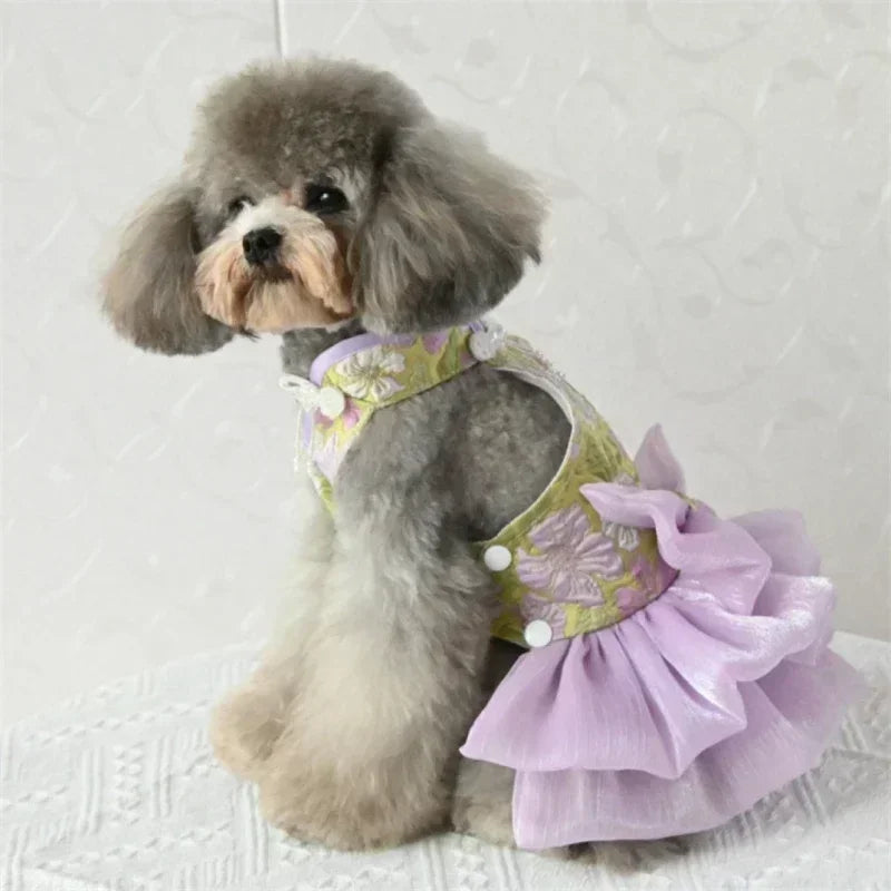 Chinese Style Dog Cheongsam Dress New Year Pet Clothes Tang Suit Puppy Small Dog Costume Dresses Princess Skirt Dog Clothing Xs