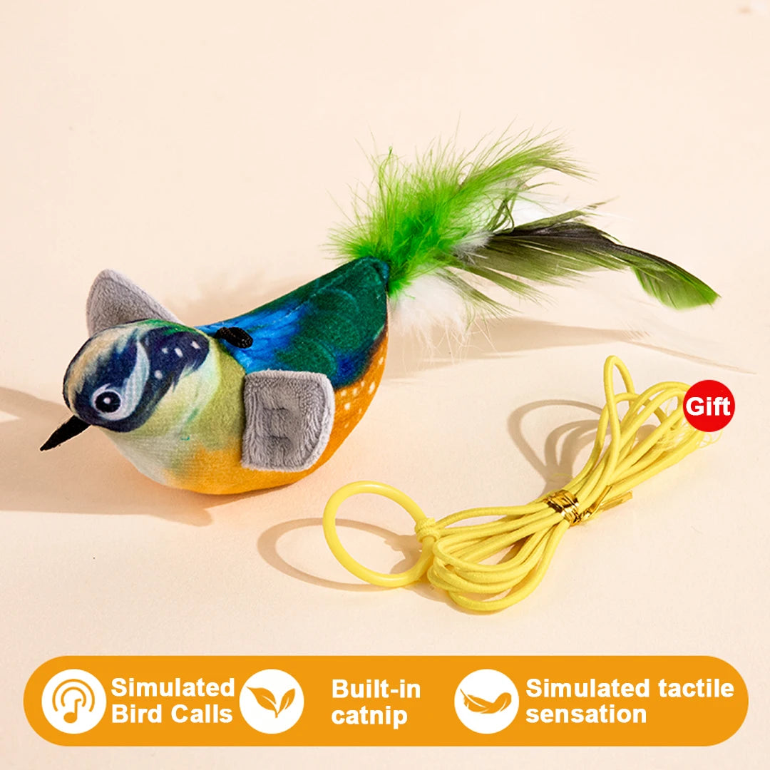 Pet Cat Toys Flying Bird Cat Toy Flapping Wings Sparrow Catnip Toys Vivid Chirping Simulation Bird Interactive Cat Toy