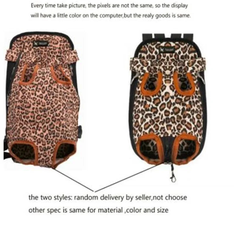 Leopard Canvas Pet Carrier, Front Chest Backpack, Dog Outdoor Carrier, Tote Bag, Sling Holder, Cat, Puppy