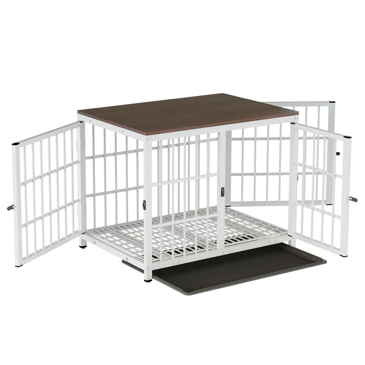 Furniture Style Dog Crate White Pet Kennel Black Cage End Table with Three Doors and Removable Tray, for Small Medium Large Dogs