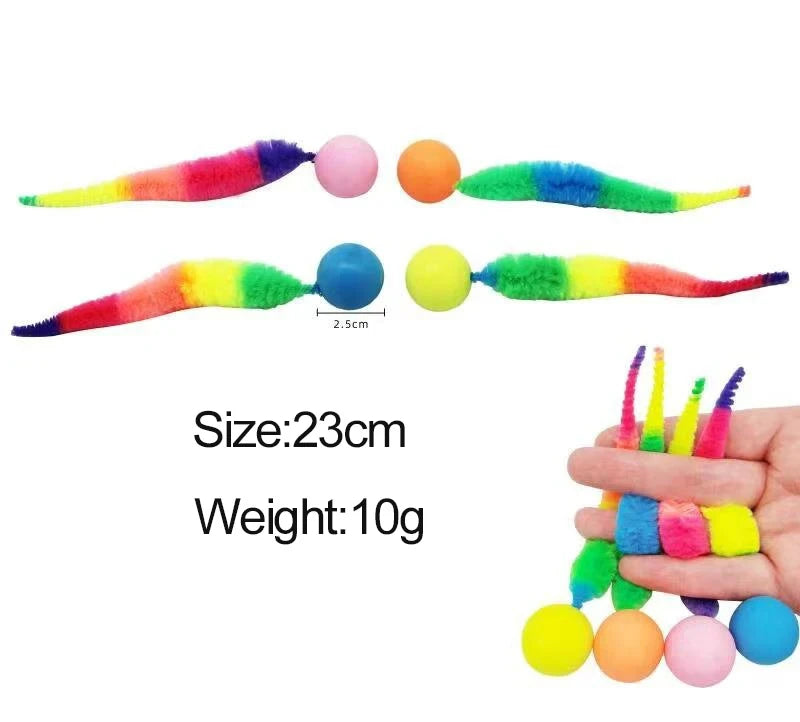 1PC Cat interactive toys Tickle Cat Colorful bouncing ball Pet supplies Puzzle teasing indoor cat worm caterpillar elastic toy