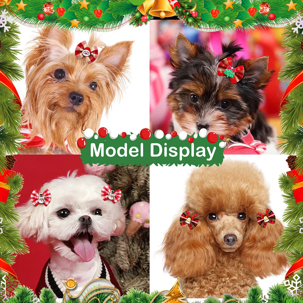 10/20/30Pcs Dog Hair Bows Pet Bows Christmas Grooming Plaid Dogs Bowkont With Rubber Band Small Dogs Party Hoilday Pet Supplies