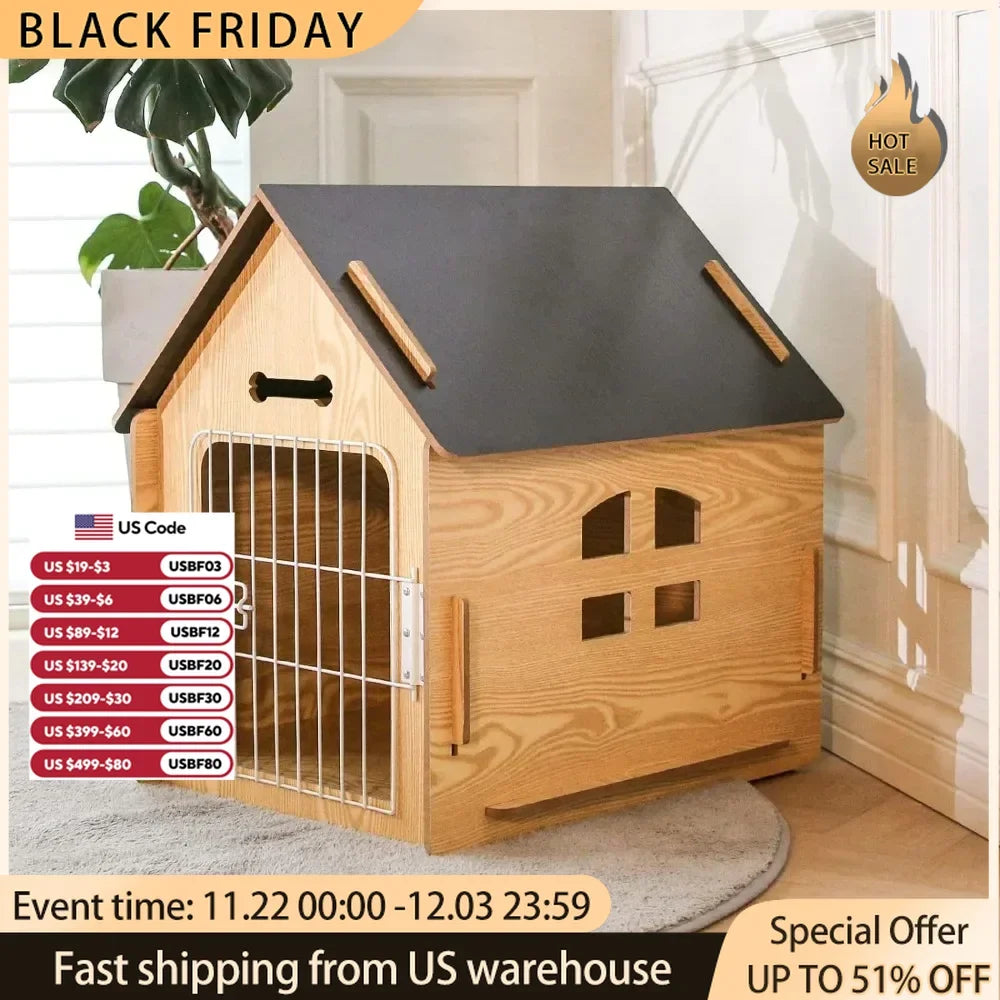 Doghouse Comfortable Wooden Design Dog House for Dogs Small Indoor Bed Room Dog Cave With Vents and Raised Floor for Warmth Cage