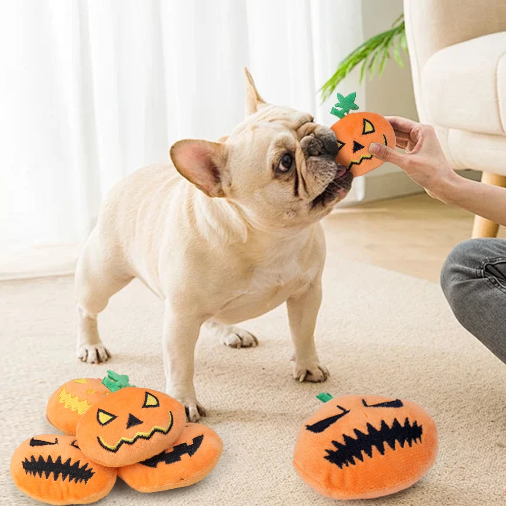 Halloween Dog Toy Funny Pumpkin Ghost Face Pet Biting Toys Soft Plush Cat Tooth Grinding Ball Can Make Sounds Dog Training Toys