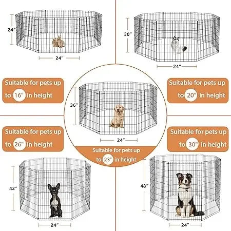 Pet Dog Playpen 24/30/36/42/48 Inch Metal Portable Dog Exercise Pen Indoor Outdoor Folding Yard Puppy Dog Fence for Small Medium