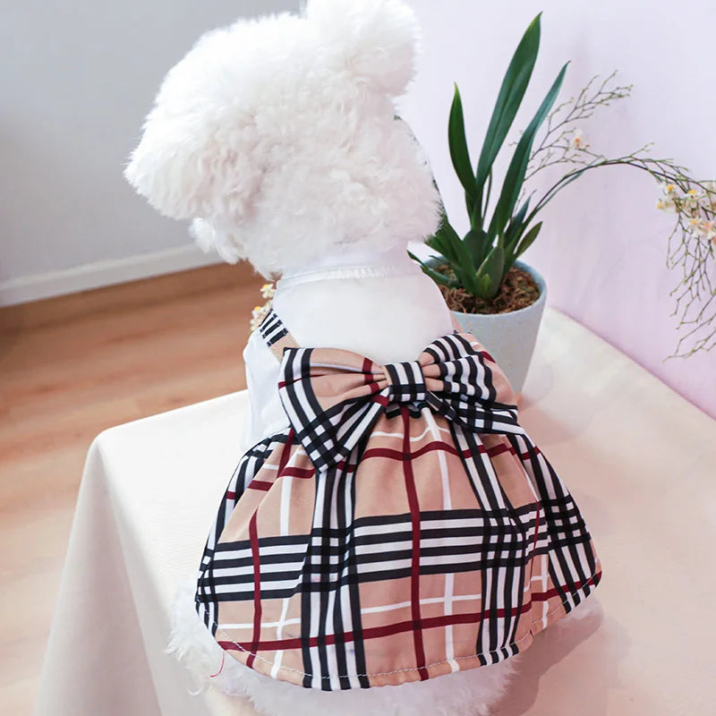 Pet Dog Cat Clothes Spring Summer Dress Big Bow Plaid Puppy Floral Print Skirt Casual Tutu Coat Dress For Small Dog Pet Apparel