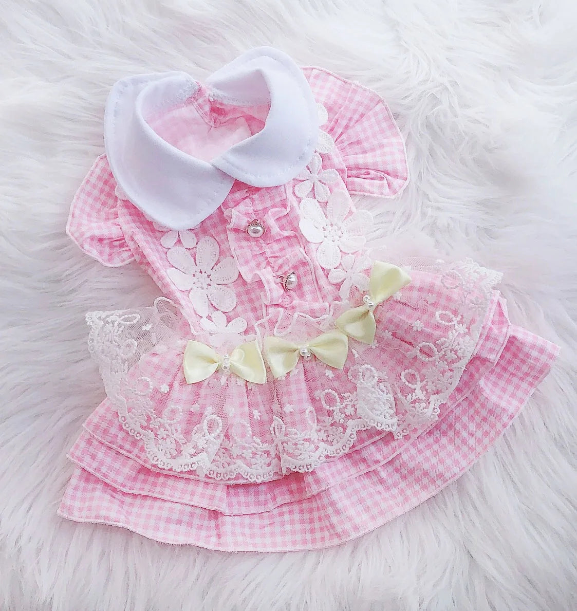 Princess Dog Cat Dress Plaid&Flowers Design Pet Puppy Skirt Spring/Summer Clothes Outfit