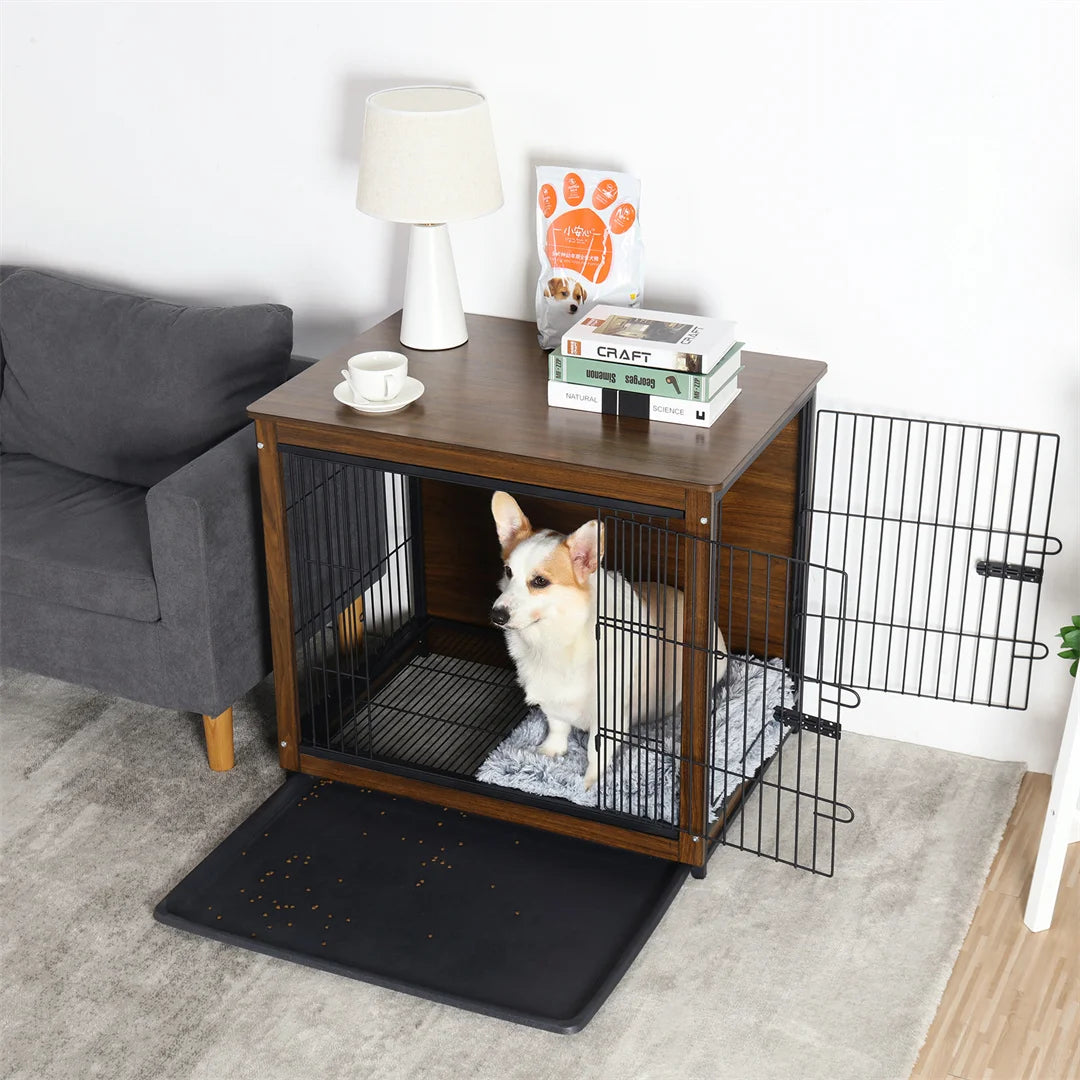 High-end Dog Crate Wooden Pet Kennel Cage End Table Indoor Furniture Brown Cage