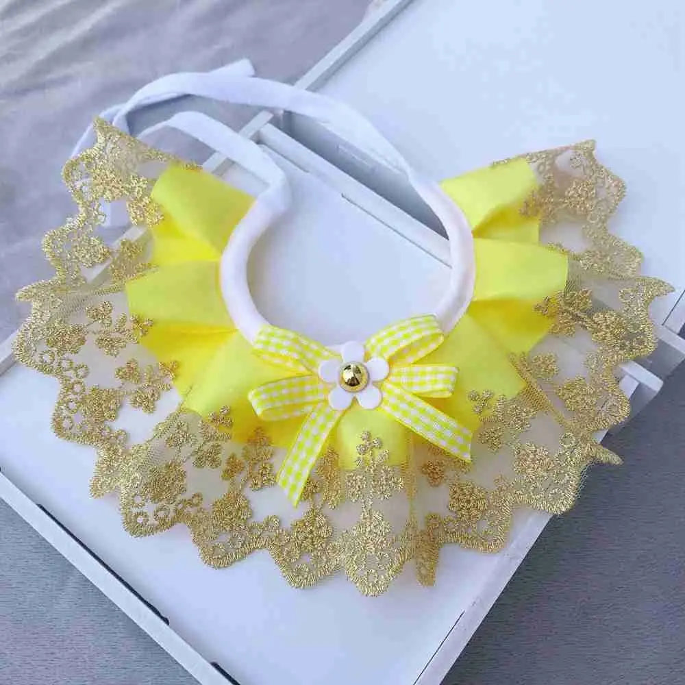 Adjustable Neck Strap Dog saliva towel Dog Neckerchief Lace Mesh Bowknot Puppy String Bib Pet Collar