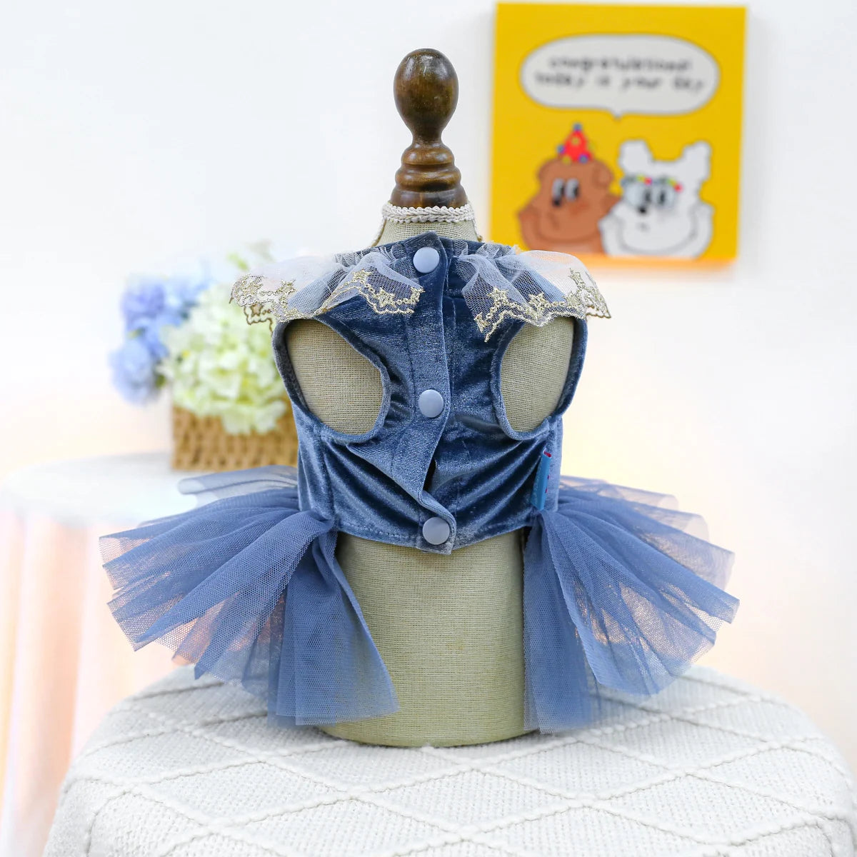 1PC Pet Clothing Spring and Autumn Blue Bow Royal Dress Dress Suitable for Small and Medium sized Dogs