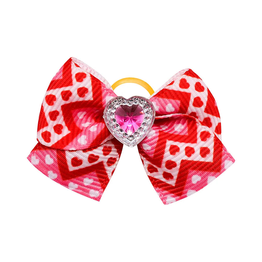 20PCS Red/Pink Series Dog Bows Valentine's Day Bows for Dogs Cute Cat Dog Bows for Rubber Band Pet Hair Bowknot Dog Accessories