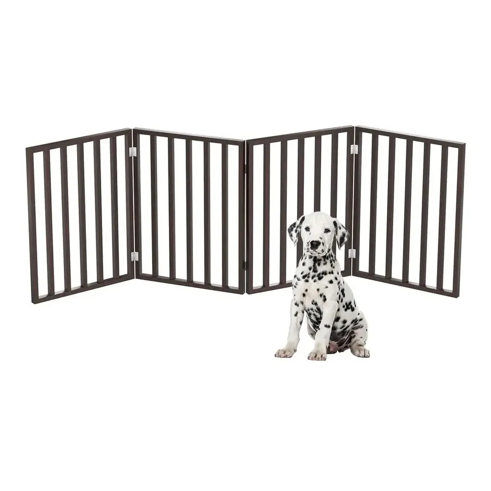 4-Panel Wooden Pet Gate Foldable Indoor Barrier Fence Lightweight Design_freestanding Stairs Doorways_pet Cat Puppy Retractable