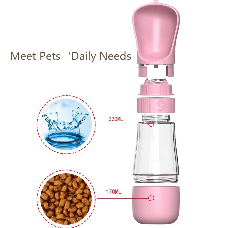 Dog Water Bottle Food Container for Small Medium Dogs Cats Hiking Leakproof Durable 2 in 1 Drinking Bowls Bulldog Pet Supplies