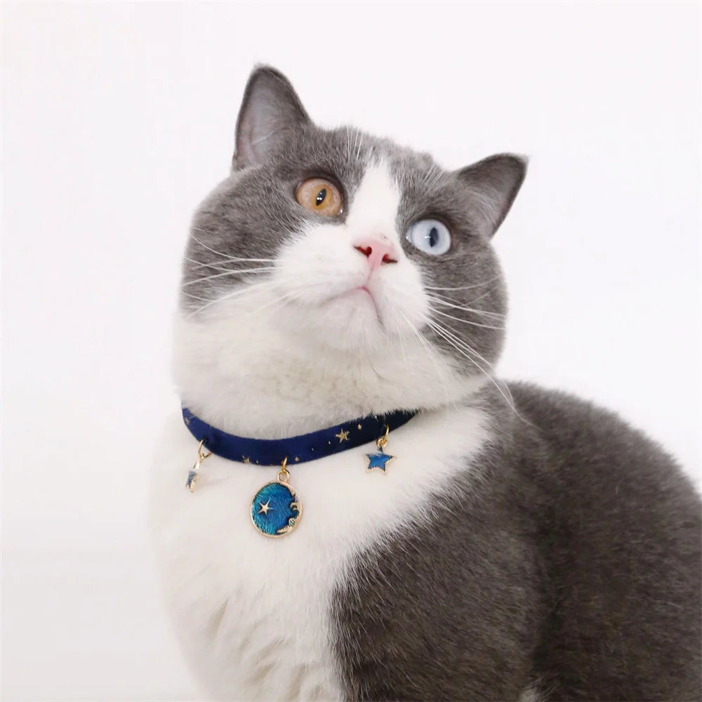 Multicolor Cat Collar Pet Collar Kitten Dog Tie Adjustable Neck Strap Cute Moon Star Puppy Cat Necklace Pets Accessories