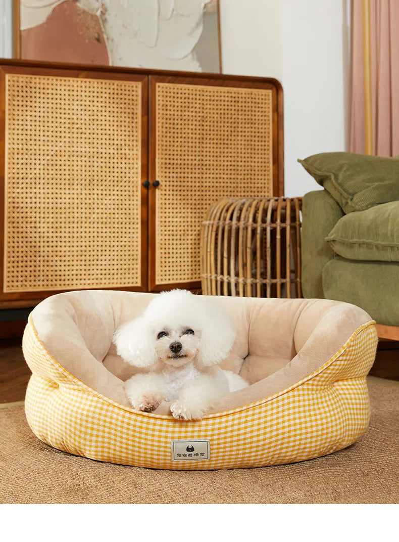 Autumn and Winter New Kennel Four Seasons Universal Plaid Colorblock Teddy Small Dog Bed Sofa Cat Nest Pet Supplies Accessories