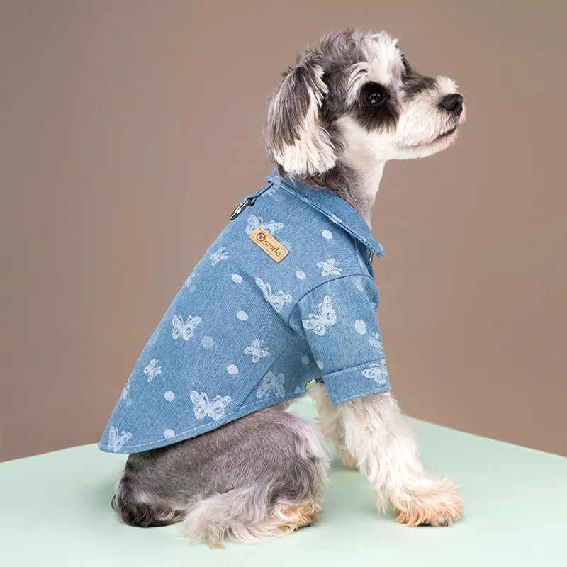 Autumn Winter Dog Denim Shirt Fashion Dog Warm Clothes Bear Print Dog Jean Vest Chihuahua Bichon Pet Clothing Puppy Costume