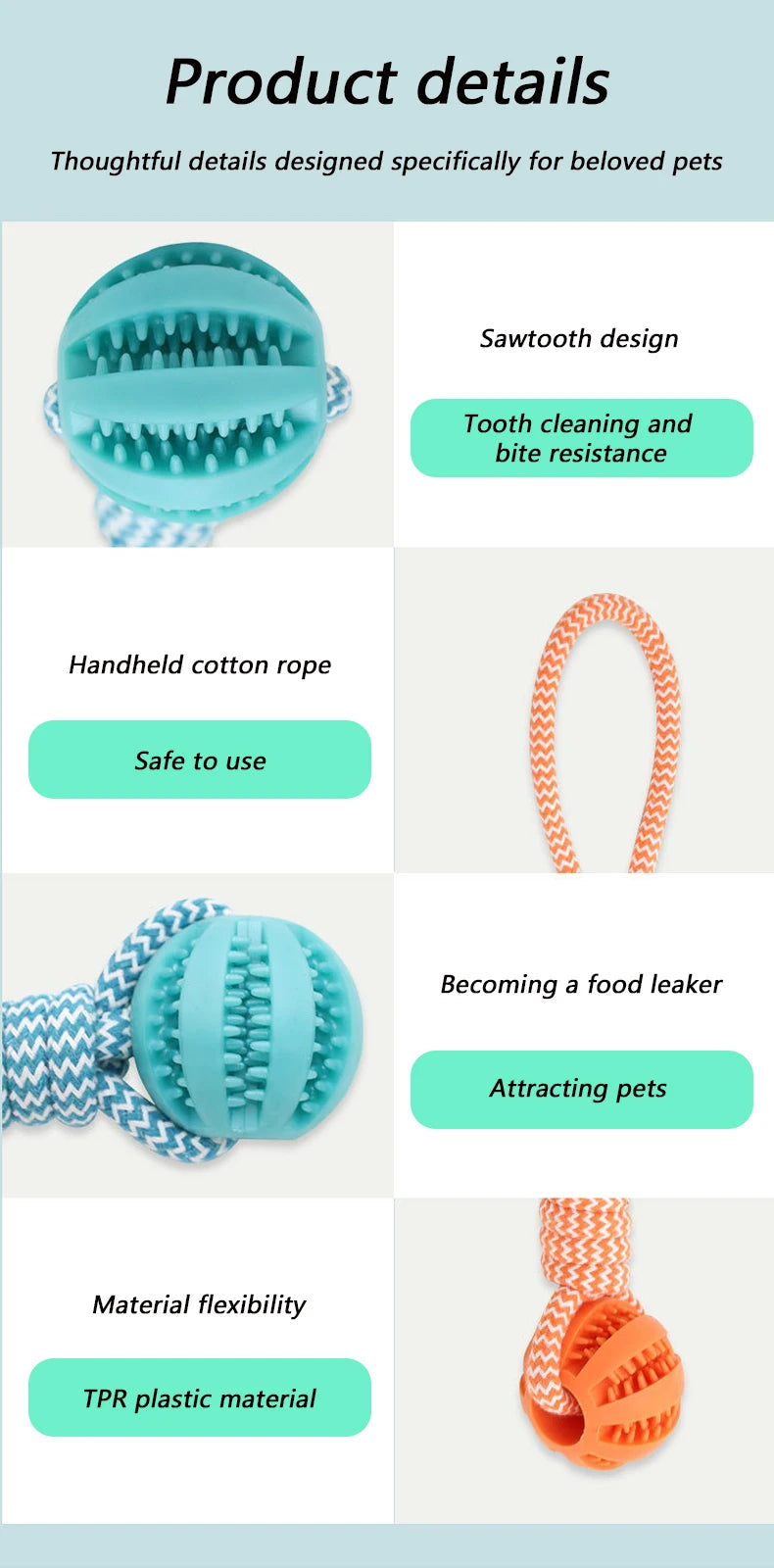 Dog Toys Balls Interactive Treat Rope Rubber Leaking Balls for Small Medium Dogs Chewing Bite Resistant Pet Tooth Cleaning