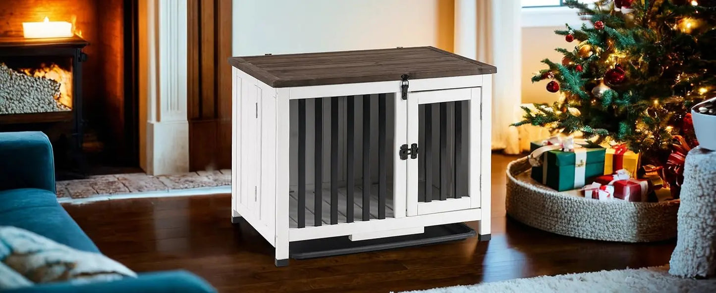 Wooden Dog Crate Furniture, Dog Kennel Pet House End Table, Solid Wood Portable Foldable Indoor Cage for Dogs,