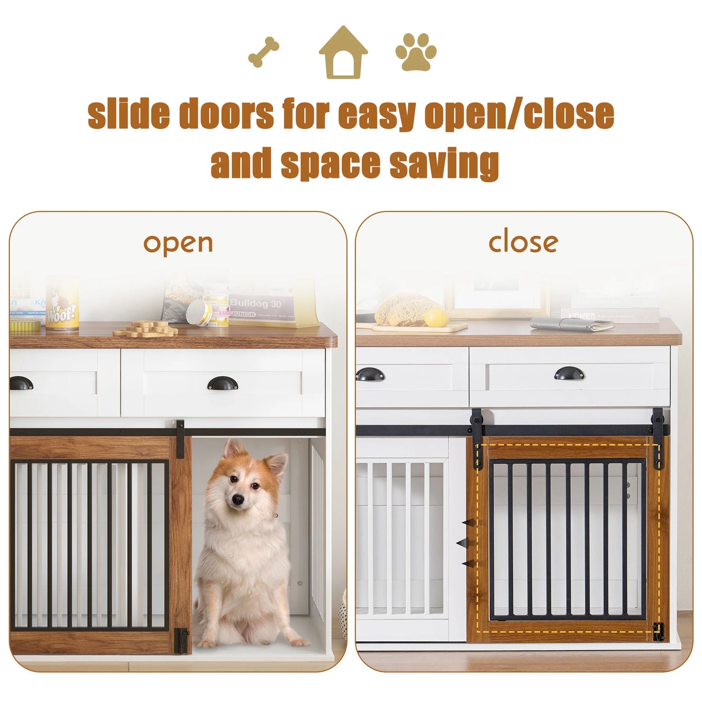 Heavy Duty Furniture Style Dog Crate Two Separate Drawers Large Storage Space Thicken Desktop Wooden Double Door Sideboard