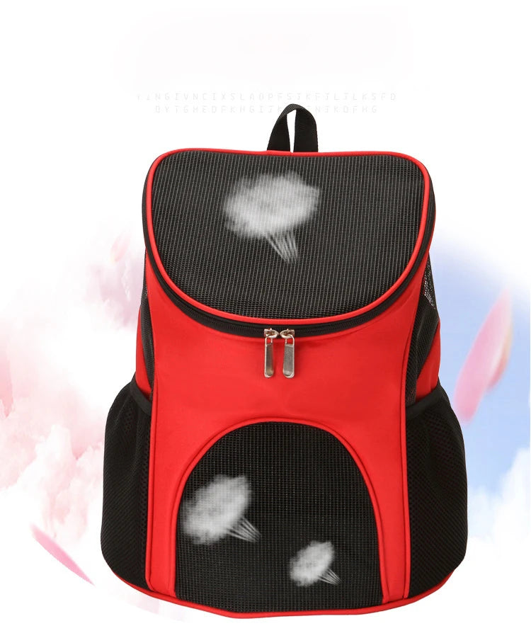 Pet Backpack Portable Foldable Dog and Cat Outdoor Travel Carrier Double Shoulder with Zipper Breathable Mesh Bag