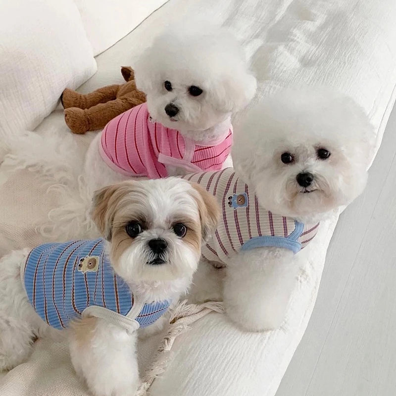 Cute Pet Vest Striped Dog Clothes Comfortable Dog Vest Breathable Puppy Shirt Summer Cat Vest Pet Pullover Bulldog Dog T-Shirt