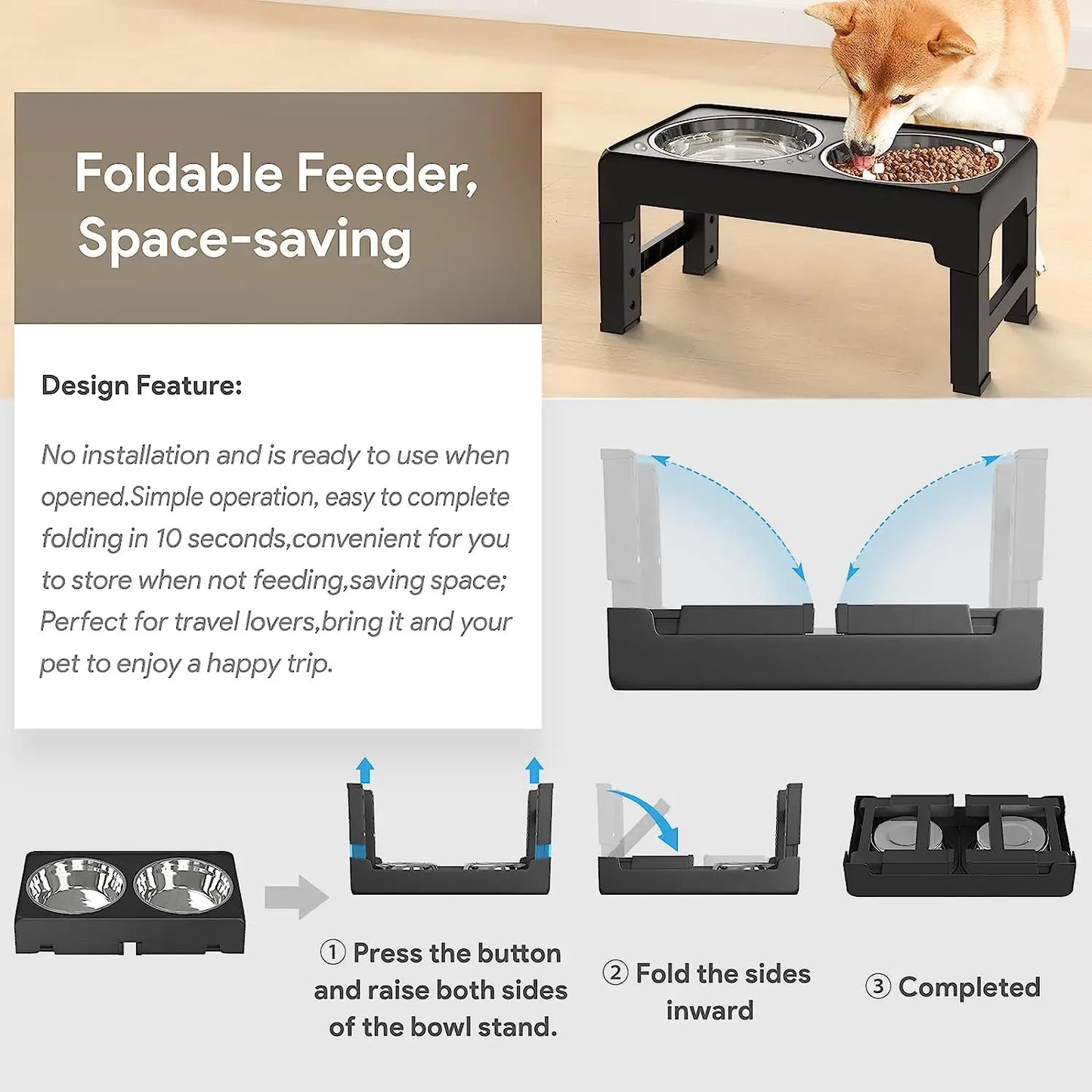 Premium Adjustable Raised Dog Feeder with Durable Stainless Steel & Anti-Gulping Slow Feeder Bowls - Perfect for All Sizes Dogs