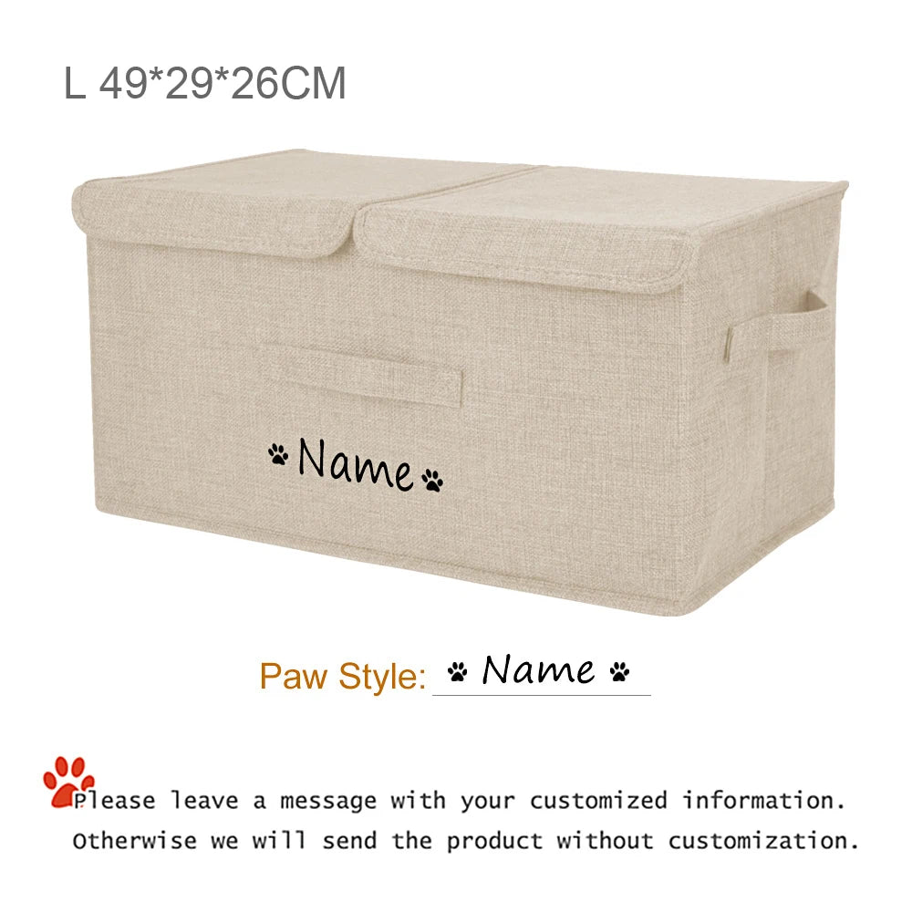 Custom Dog Pet Toy Box Personalised Name Dog Accessory Storage Bin with Lid Cat Pet Organizer Storage Basket For Toys Blanke