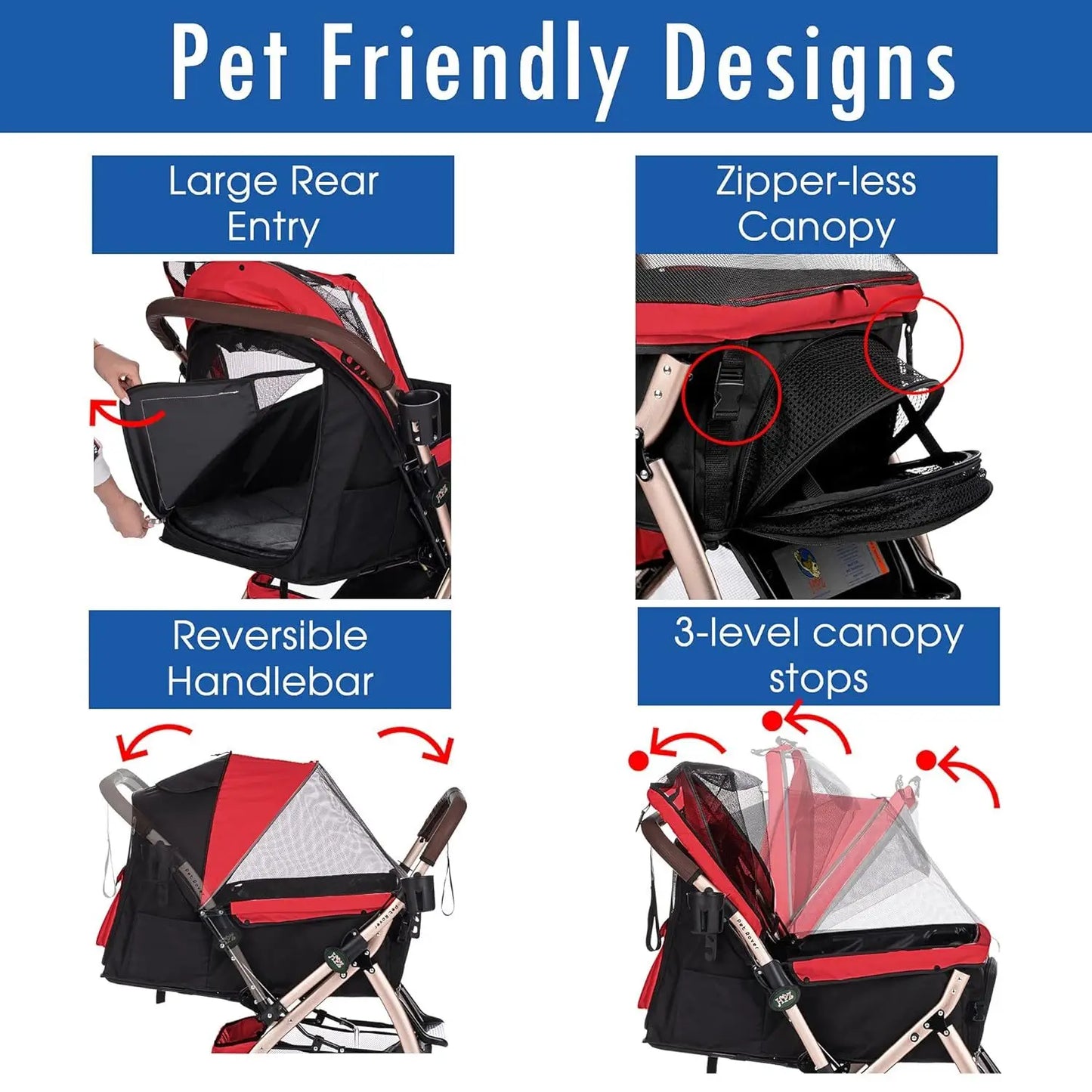 Pet Rover XL Extra-Long Premium Heavy Duty Dog/Cat/Pet Stroller Travel Carriage with Convertible Compartment