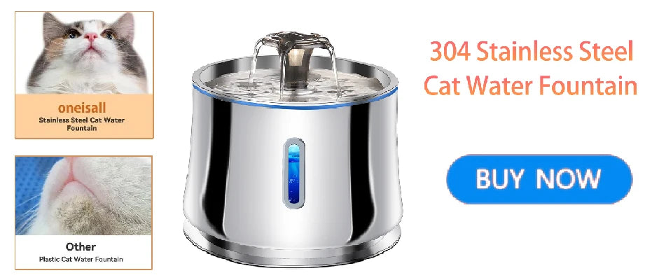 4L Cat Water Fountain Automatic Stainless Steel Dog Water Fountain Wireless Pet Drinker Battery & Sensor 2 in 1 Dispenser