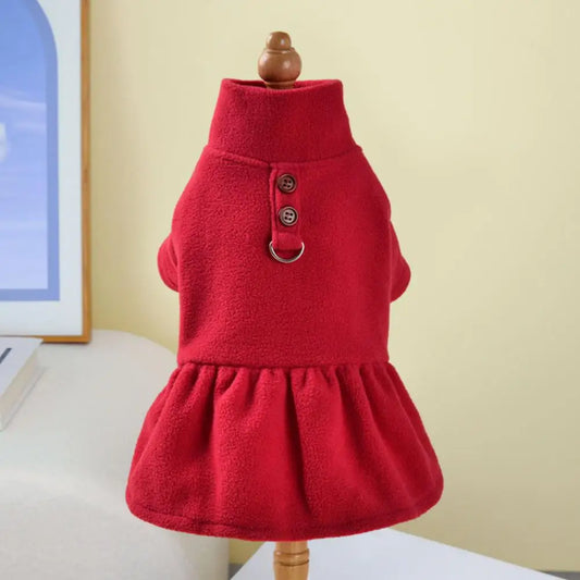 Pet Pullover Dress Fashionable Winter Pet Dress with Traction Ring for Dogs Cats Warm Plush Skirt for Small to Medium Breeds