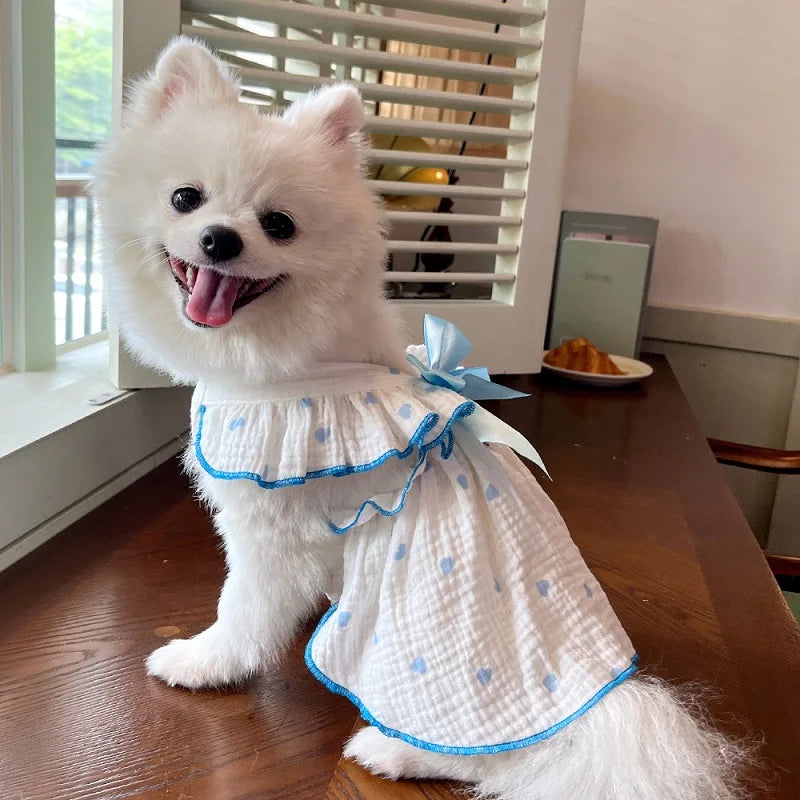 Summer  Dog Cooling Dress Thin Bow Heart Print Dog Clothes Pet Skirt Kitten Puppy Costume Chihuahua Bichon Yorkie Girls Dog Vest