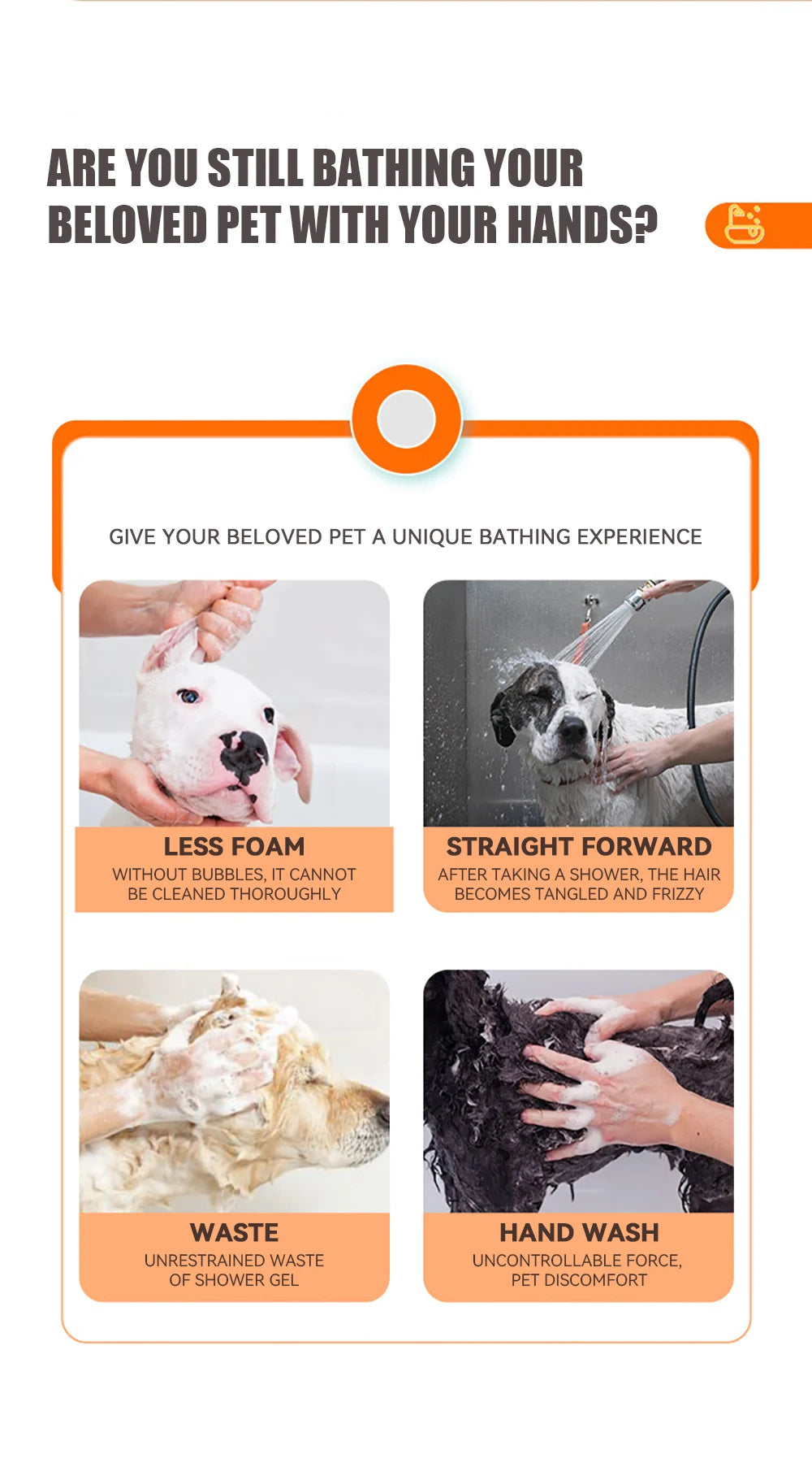 Brosse de bain pour chien, brosse de massage pour animaux de compagnie, distributeur de shampoing, brosse en silicone souple, poils en caoutchouc pour chiens et chats, outil de toilettage de douche