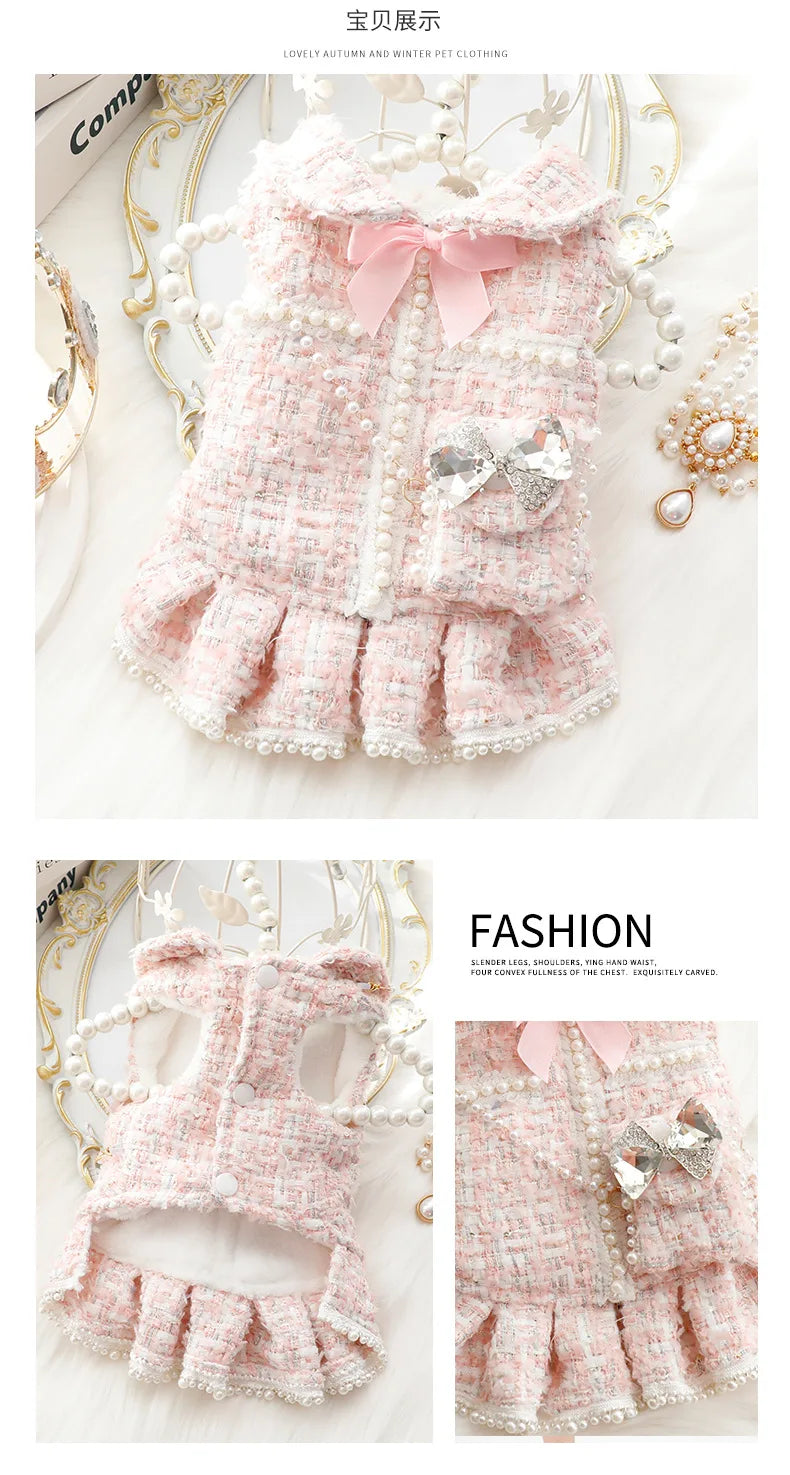 Ins New Winter Dog Clothes Cat Princess Dress Backpack Pink Luxury Fashion Design Dog Thickened Skirt Dog Christmas Clothes