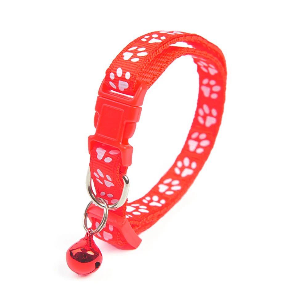 Pet Collar With Bell Cartoon Footprint Colorful Dog Puppy Kitten Collar Adjustable Safety Bell Ring Necklace Pet Accessories